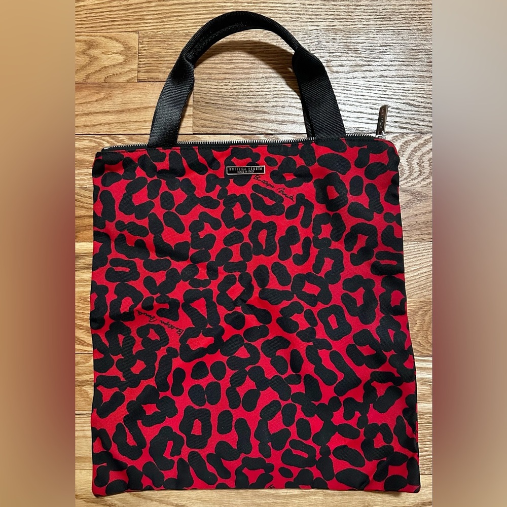 Bottega Veneta red leopard mini tote